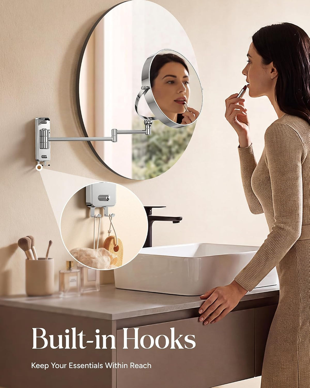 Gospire 9" Height Adjustable wall Mounted Makeup Mirror with Magnification
