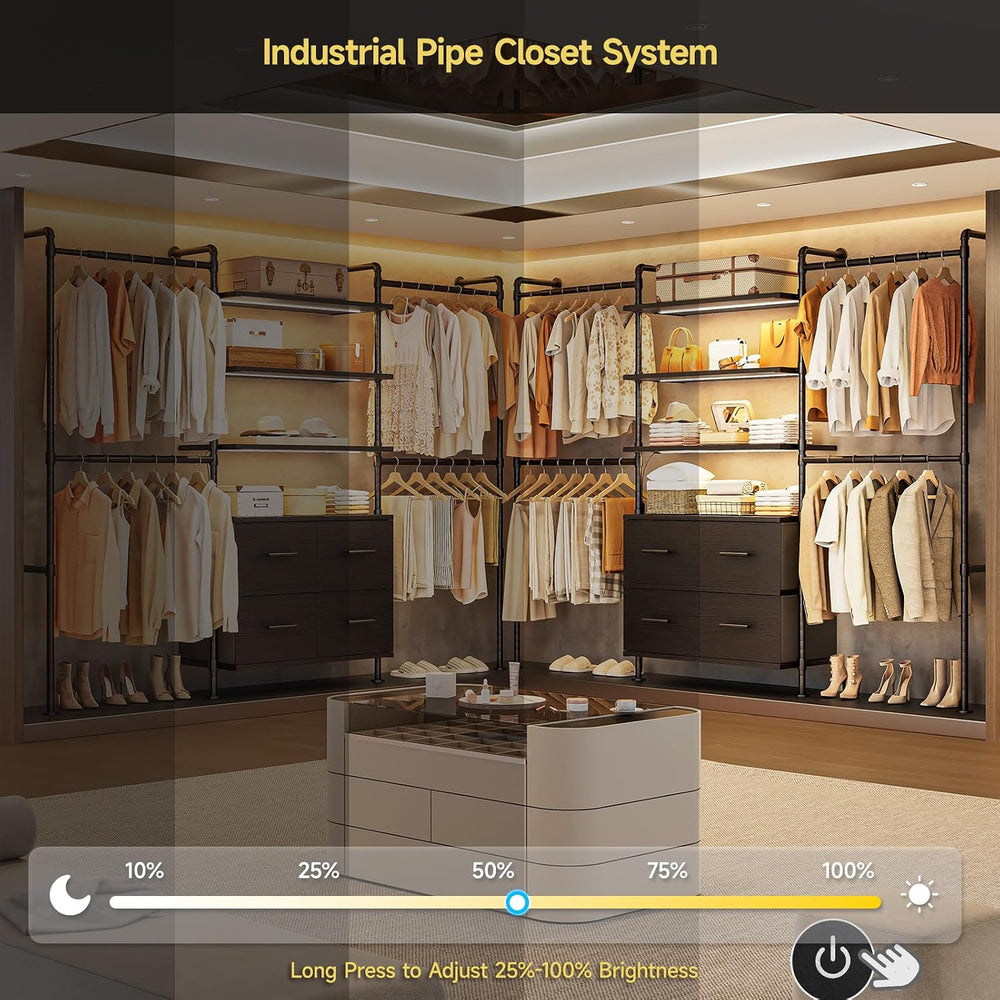 ONBRILL T4 Closet System with Stepless Dimmable LED Light & Drawers, Black