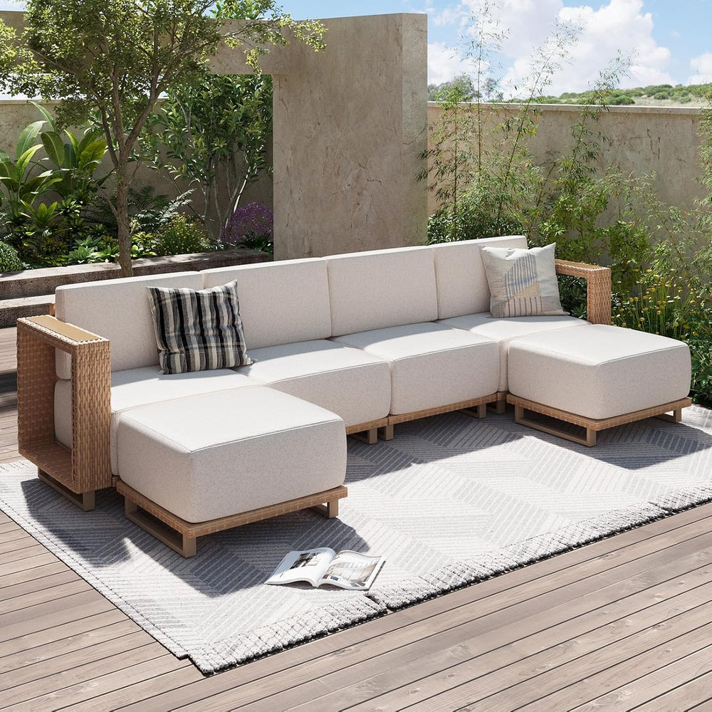Aoxun Patio Furniture Set, 6 Piece Outdoor Sofa Set, Yellow/Beige