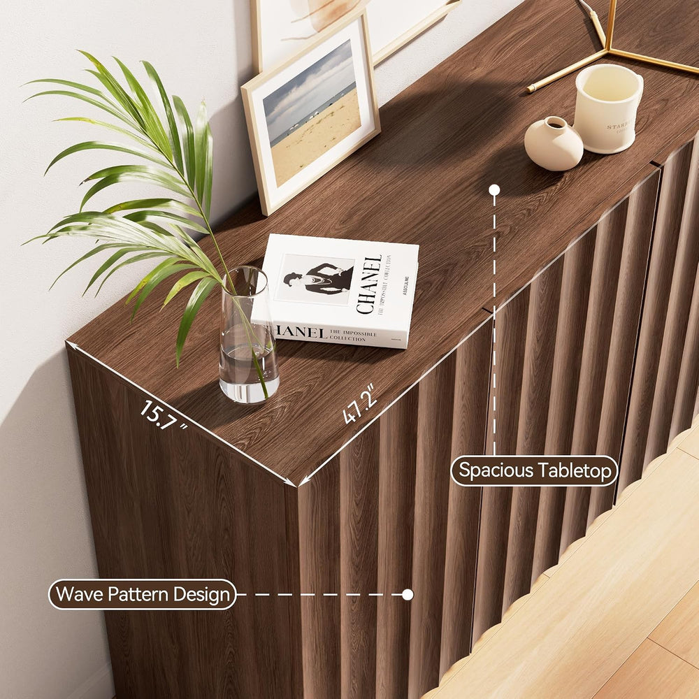 Fluted Sideboard Buffet Cabinet with Storage, 47.2" Wide Mid Century Mod...