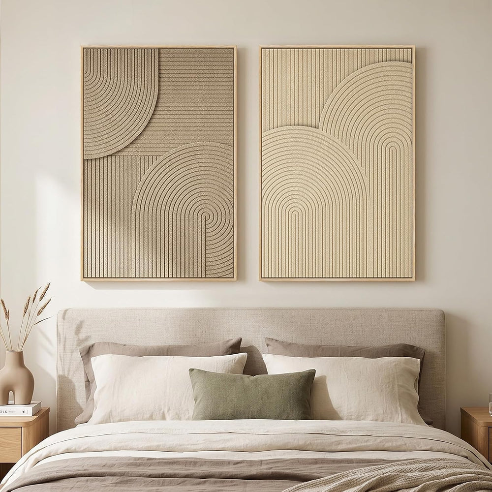 Large 3D Textured Framed Neutral Abstract Wall Art Set, 2 Piece 24x36 In