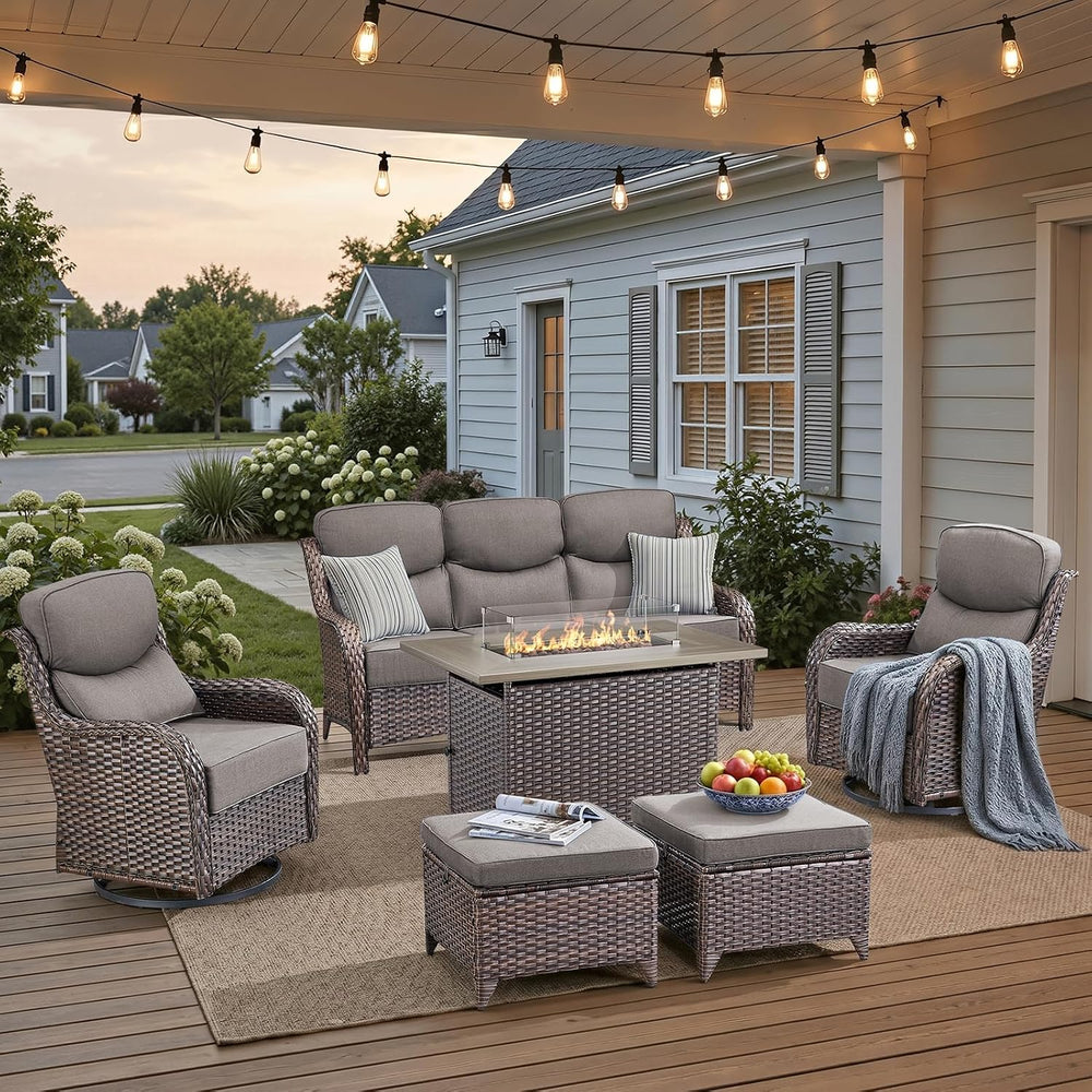 Luxury Patio Furniture Set with 42.5" Fire Pit Table, 6 Pieces High Back...