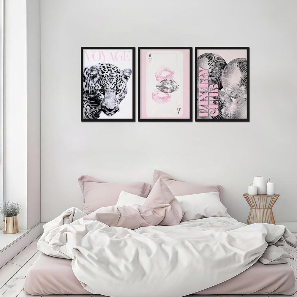 Pink Cheetah Wall Art Set of 3, Y2K Trendy Leopard Canvas Wall Decor Painting...