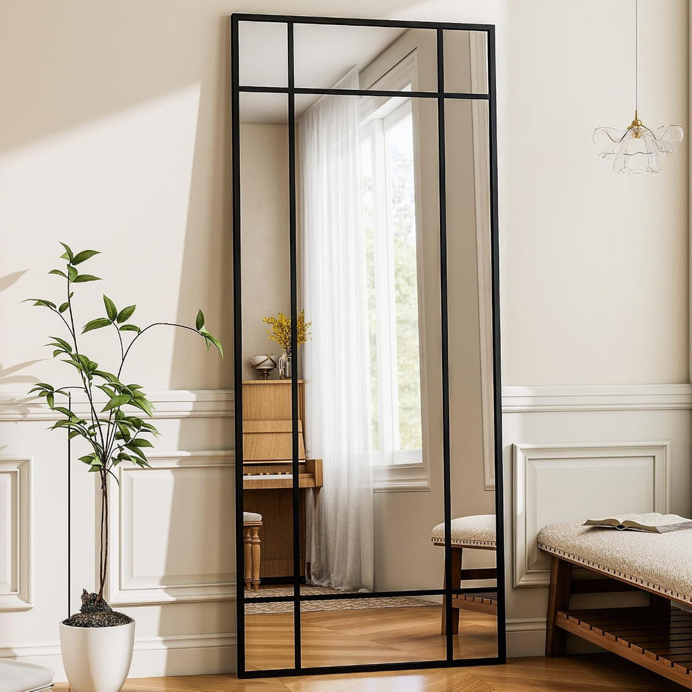 HARRITPURE Windowpane Full Length Mirror, 71"x30" Floor Mirror, Black