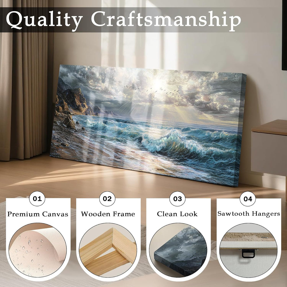 imjiayu Ocean Canvas Wall Art, Sunrise Seascape Painting 20"x40"