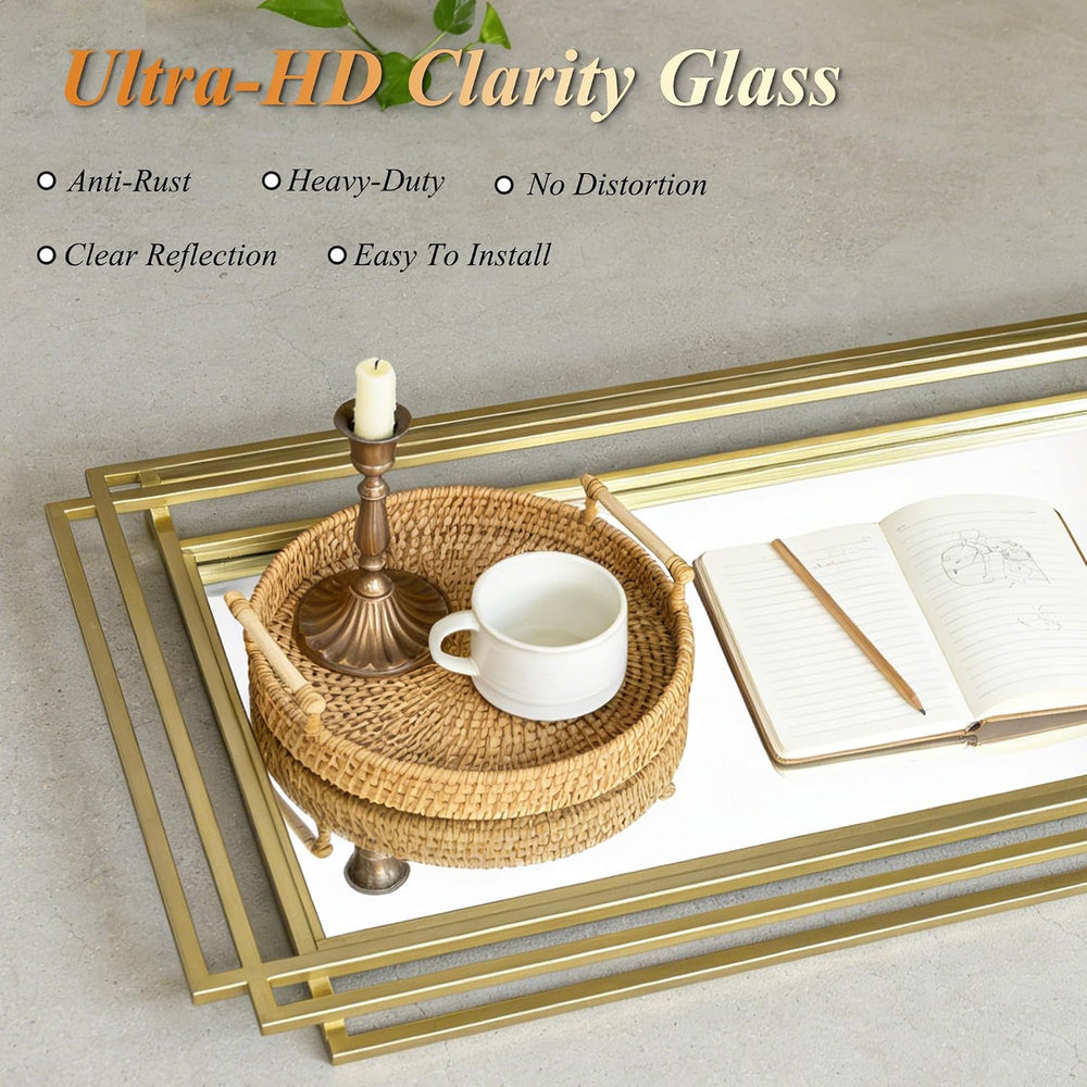 36"x24" Rectangle Decorative Mirror with Gold Geometric Frame