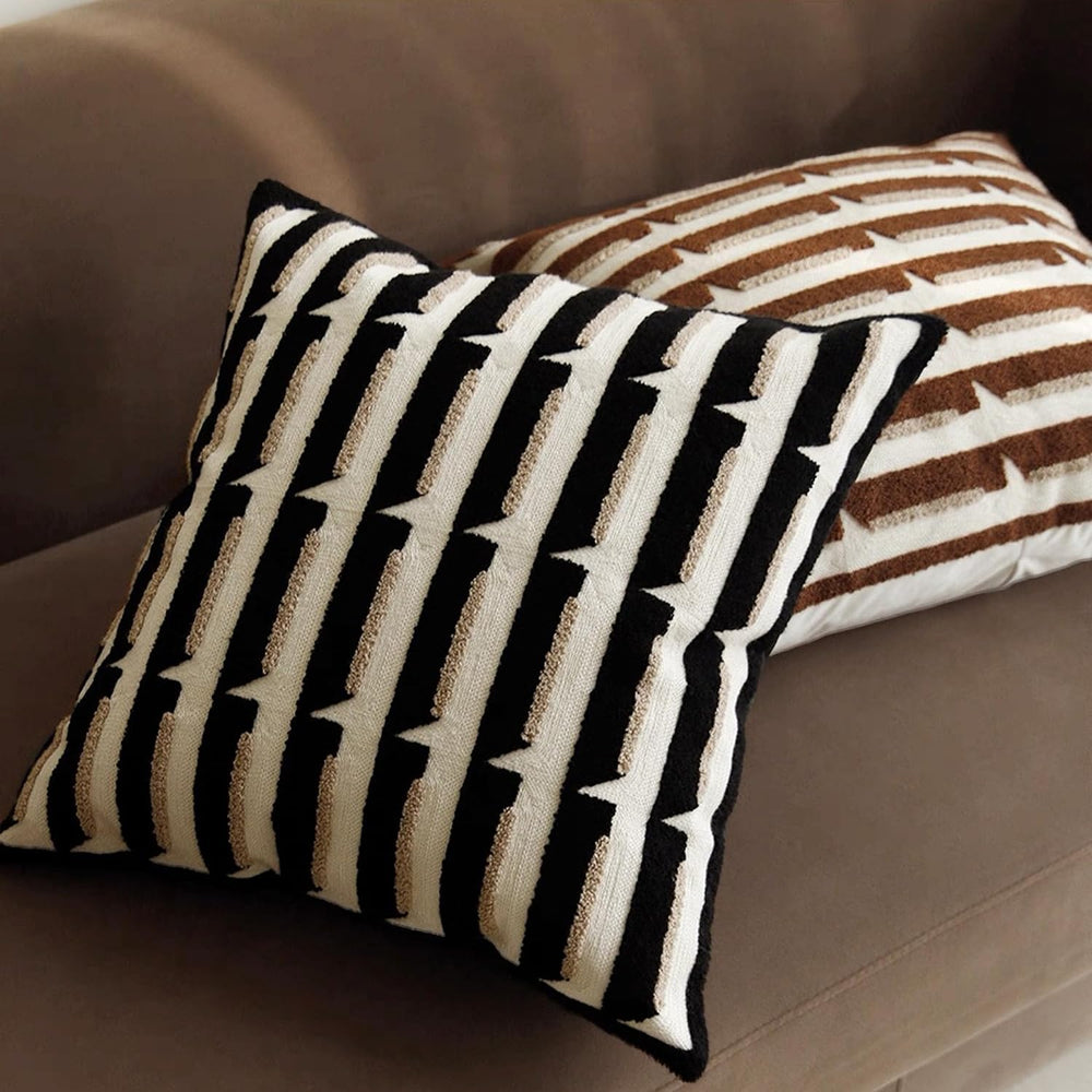20"x20" Black Cream Stripe Tufted Pillow Covers Luxury Geometric Ac...