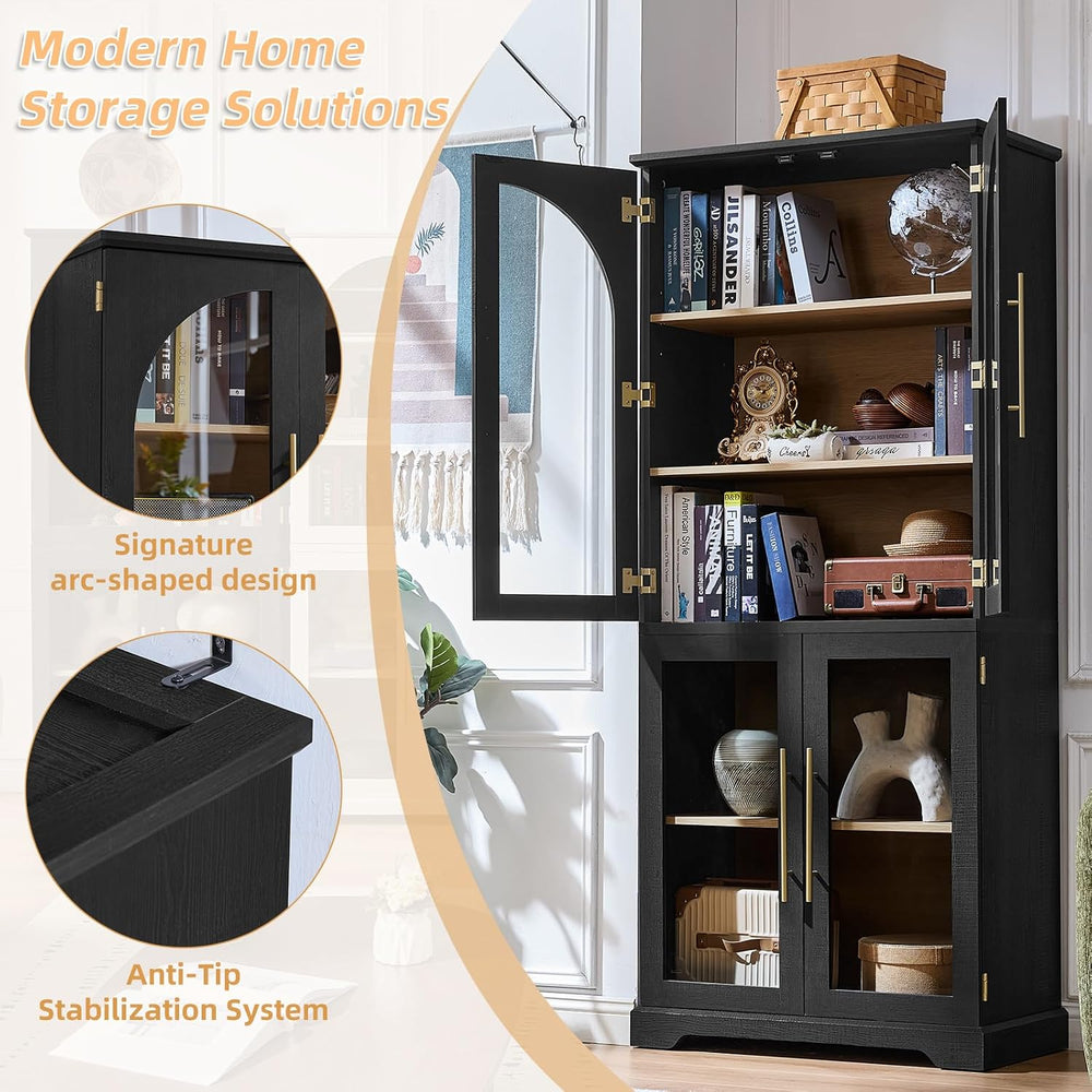 Joaxswe 68" Tall Bookshelf with 4 Glass Doors, Farmhouse 5 Tire Bookcase