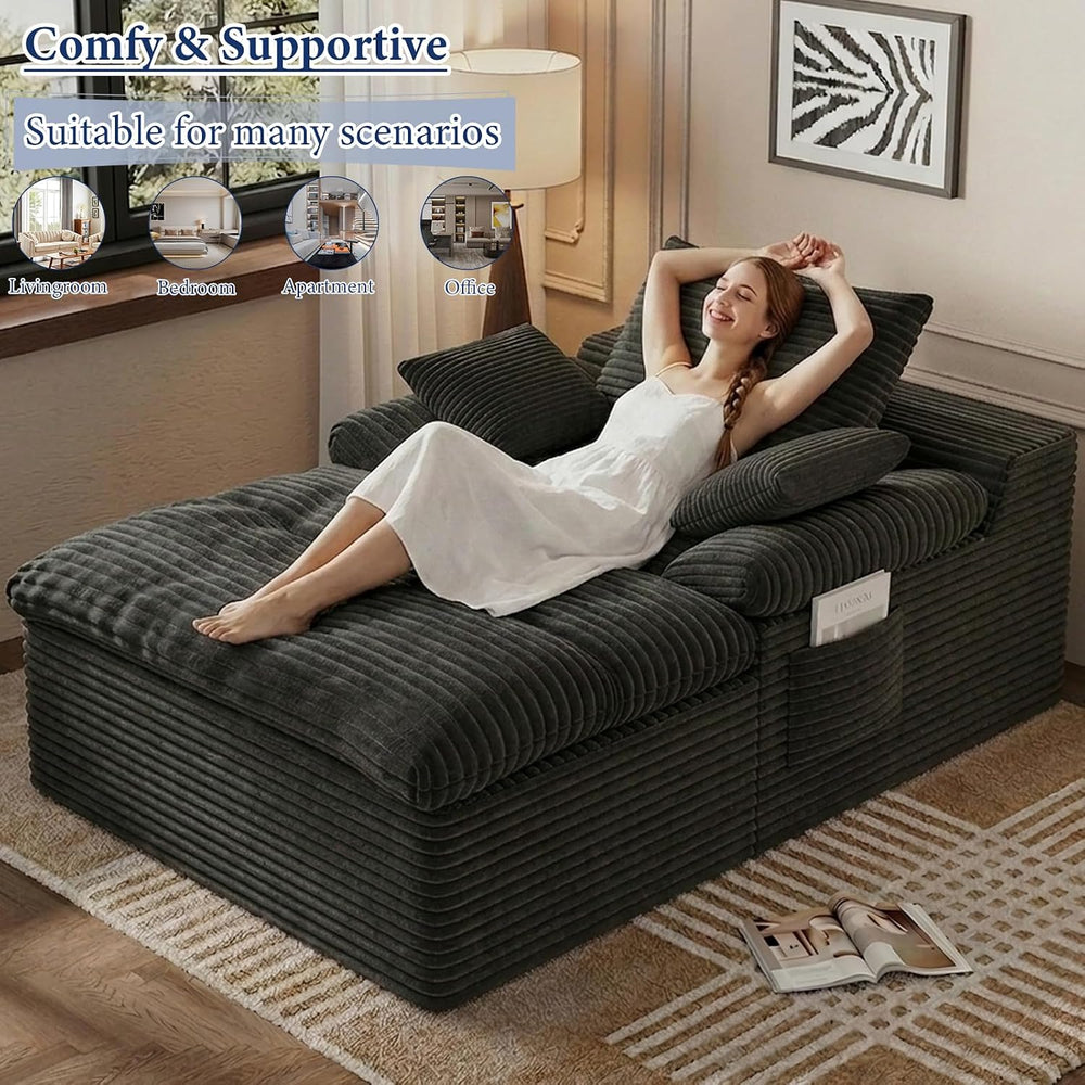 65" Chaise Lounge Chair Indoor, Oversized Boneless Chaise Lounge | No As...