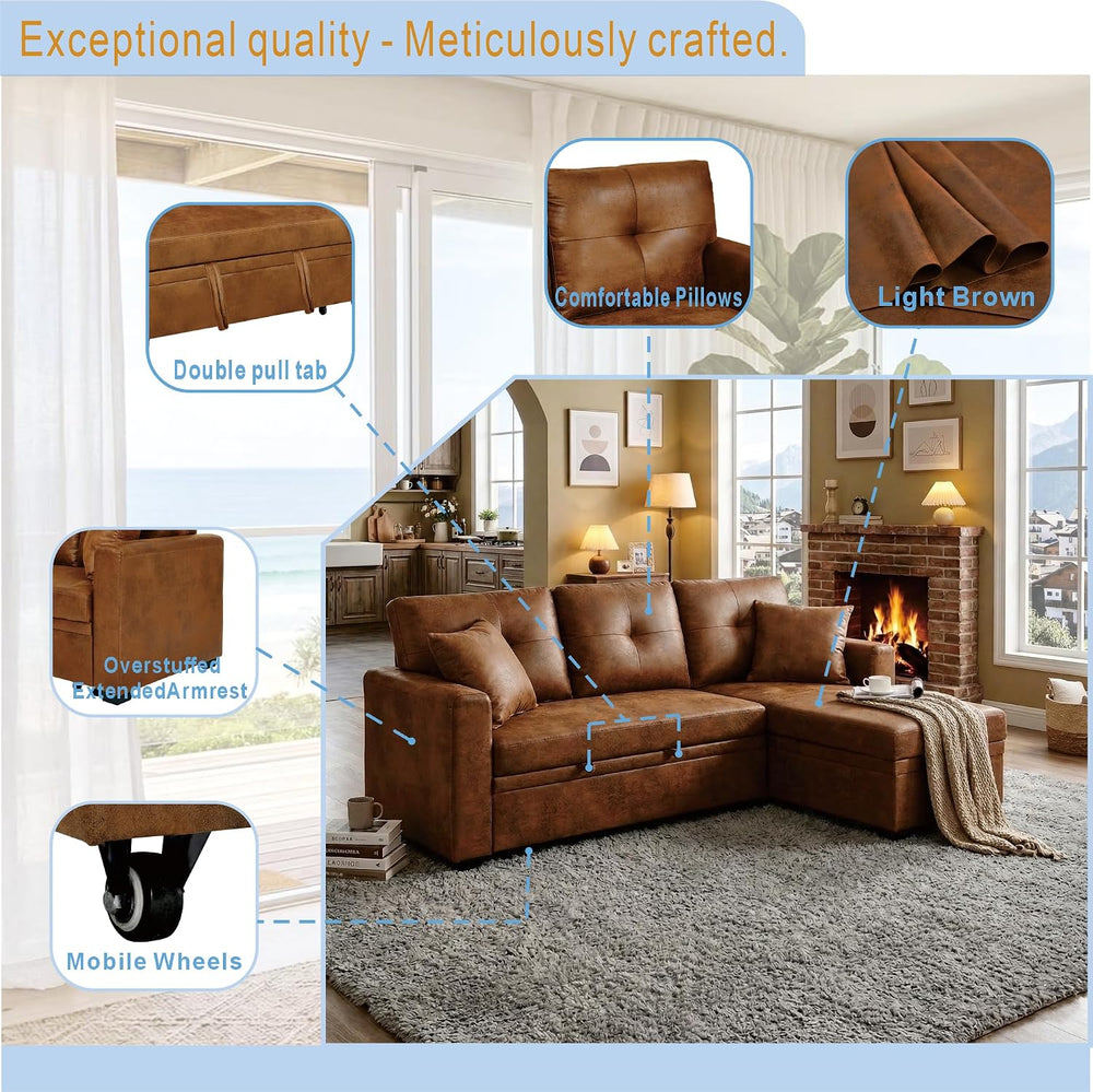 Eafurn Tufted Sectional Sleeper Sofa Pull Out Couch Bed Modern Sofabed