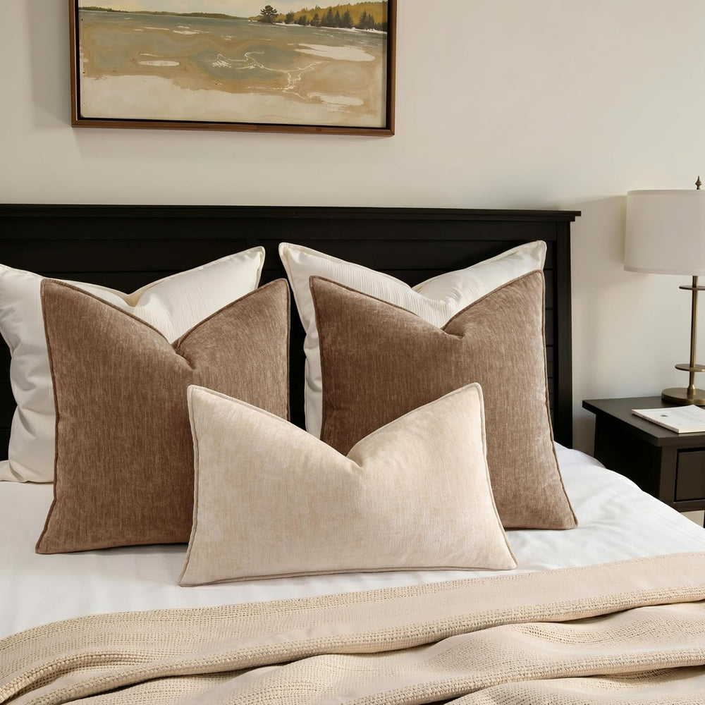 Pallene Fall Brown Soft Chenille Velvet Throw Pillow Covers 24x24 Set of 2