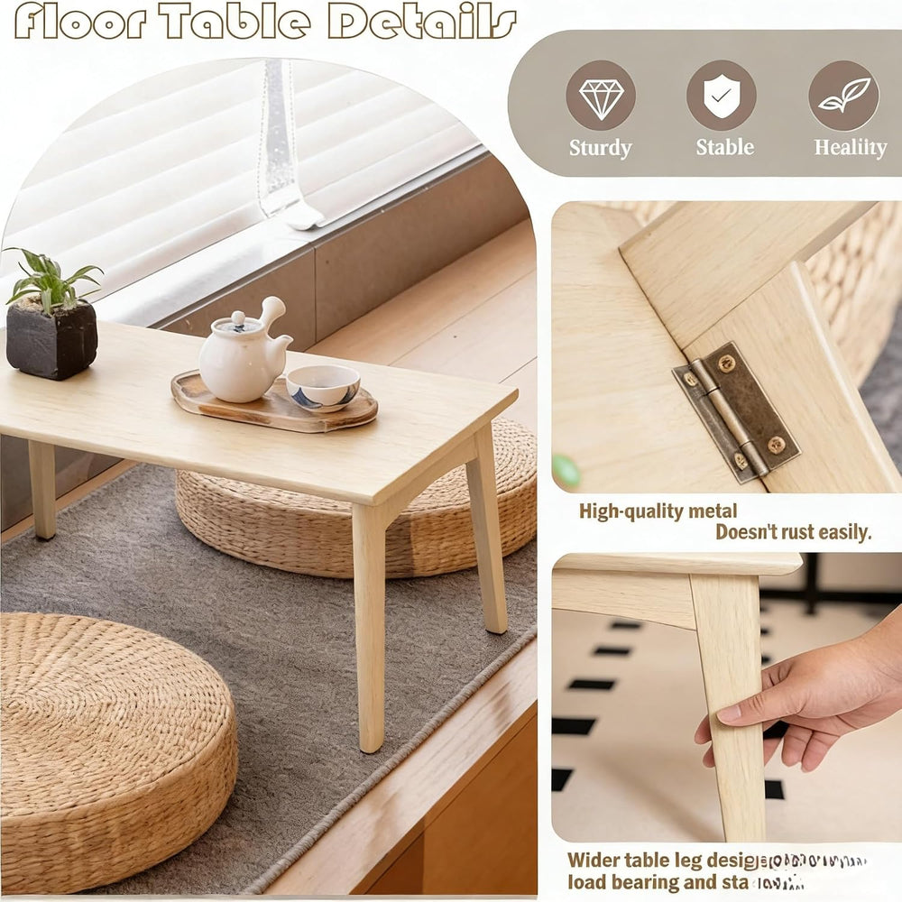 Bamboo Coffee Table Foldable Japanese Floor Desk Folding Low Tea Table No Ass...