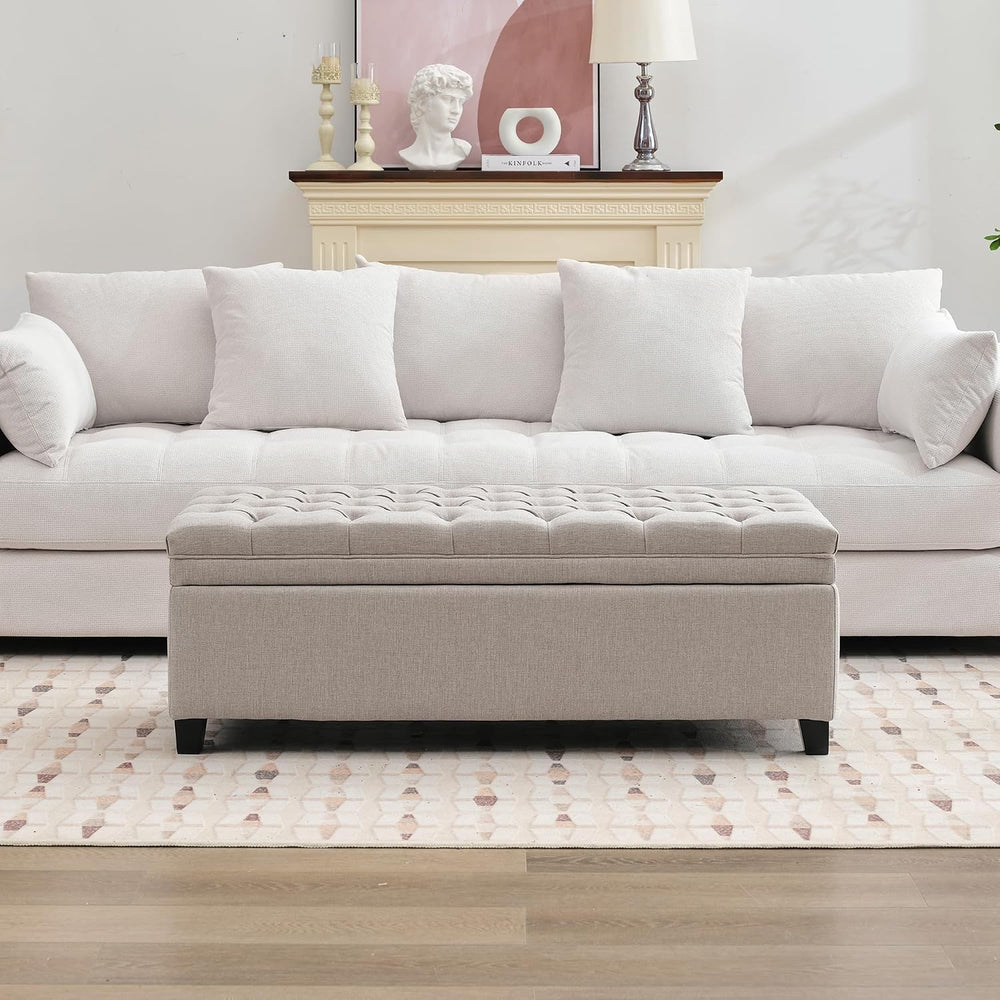 50" Storage Ottoman for Bedroom, End of Bed Bench,Beige