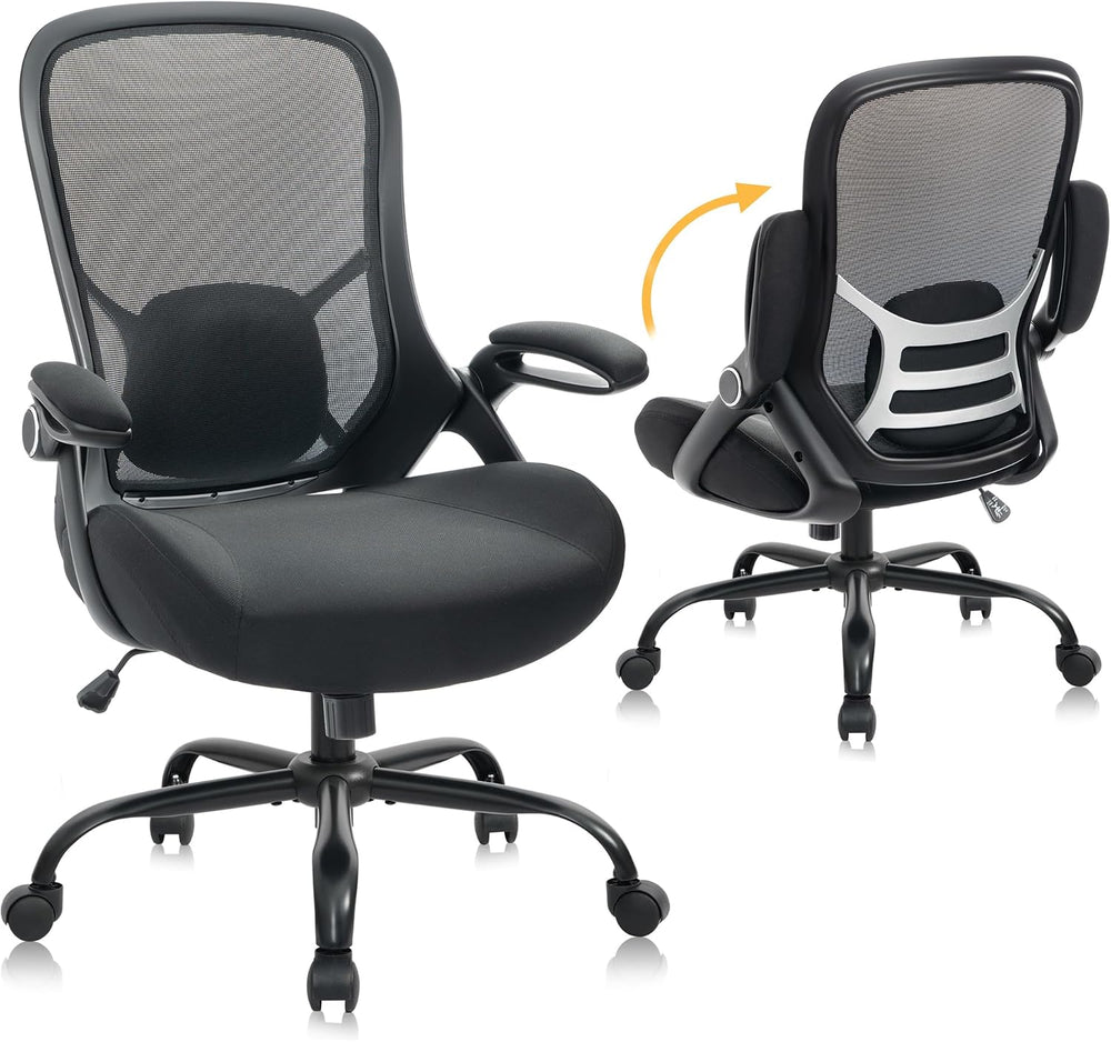 HYLONE 400lb Office Chair Big and Tall,Desk Chair with Lumbar Support,Black