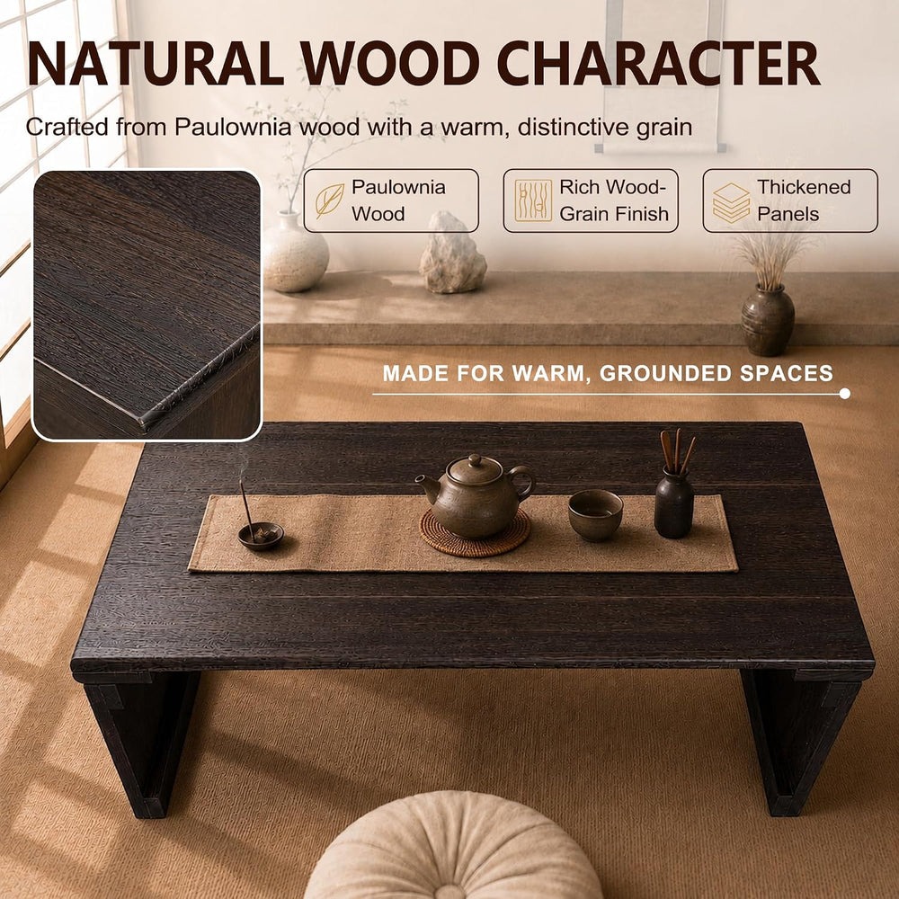 Foldable Japanese Floor Table, Folding Coffee Table, Natural Paulownia Wood