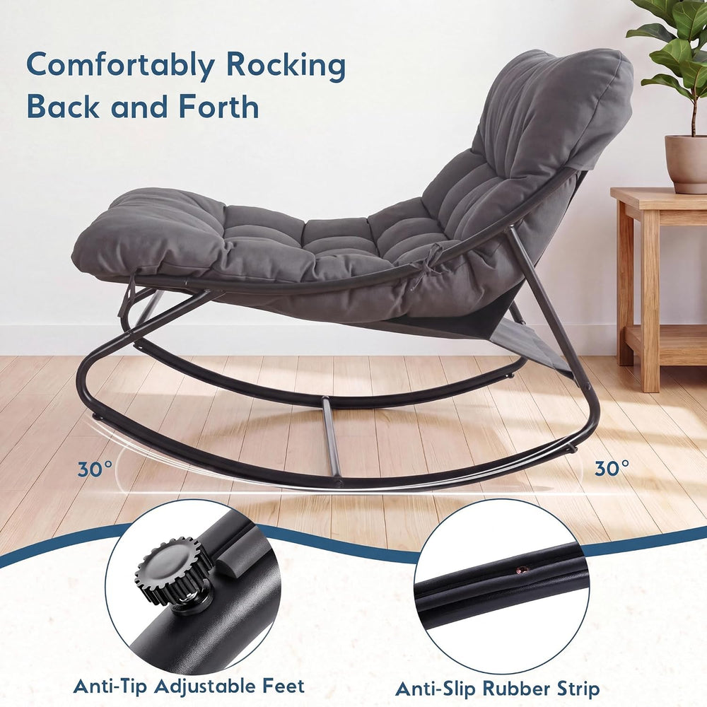 Arlopu Outdoor Rocking Chair Set of 2 with Ottoman, Papasan Rocking Chair
