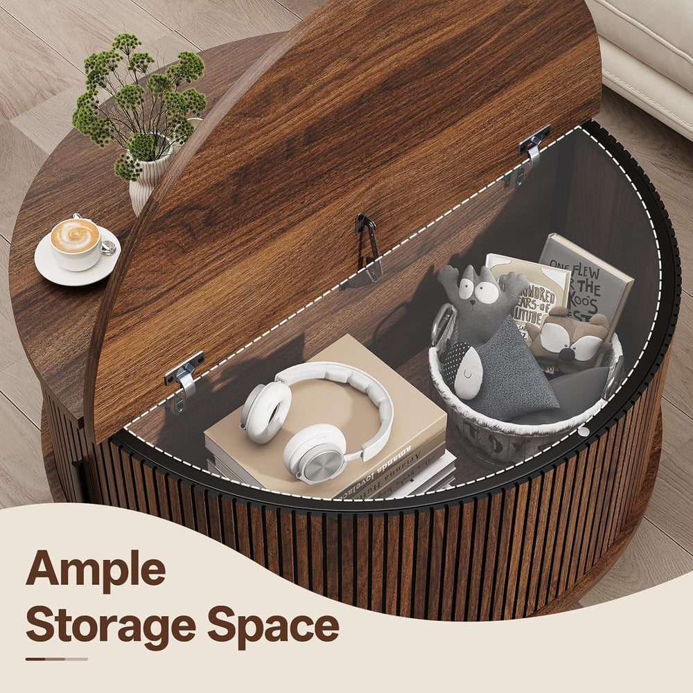 Round Coffee Table with Storage for Living Room, 31.5", Walnut