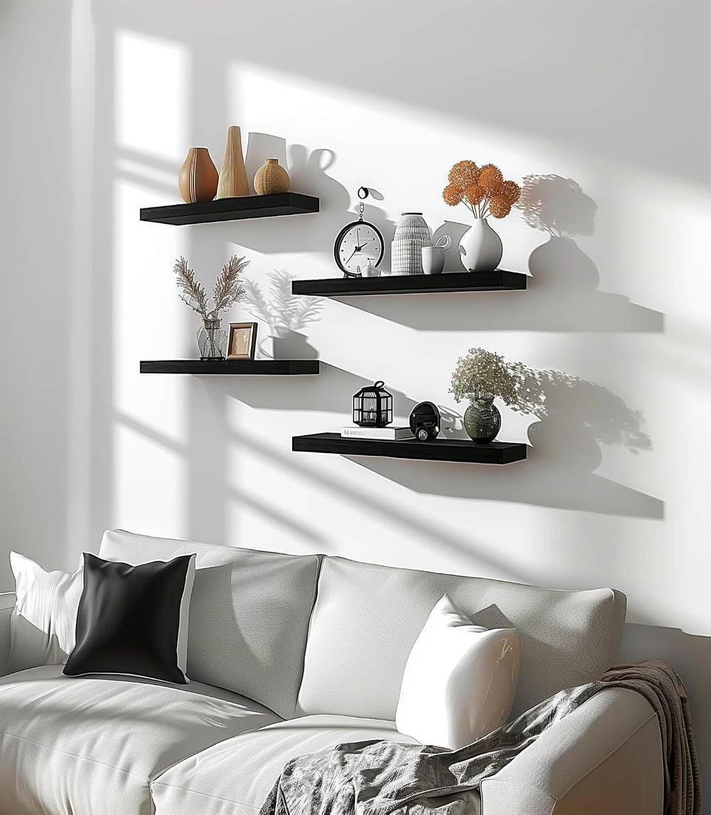 PHPH Wood Floating Shelves for Wall, Wooden Wall Shelves for Bedroom, Set of ...
