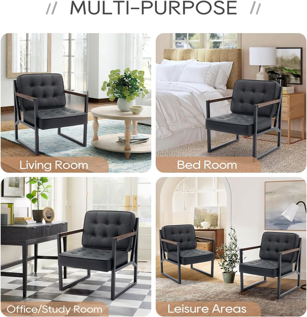MALOL Black Leather Accent Chair, Accent Arm Chair for Living Room, Comfy Arm...