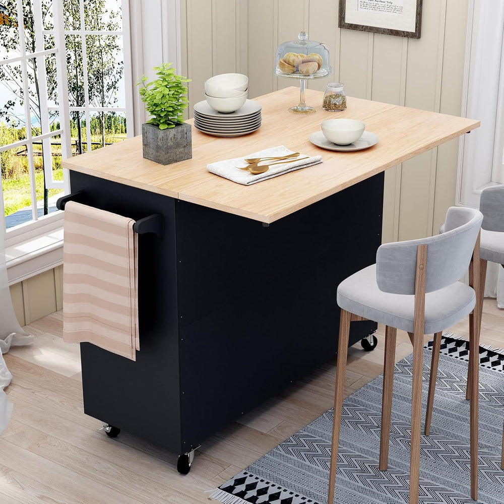 HLR Kitchen Island with Storage, Black Rolling Kitchen Island on Wheels with ...