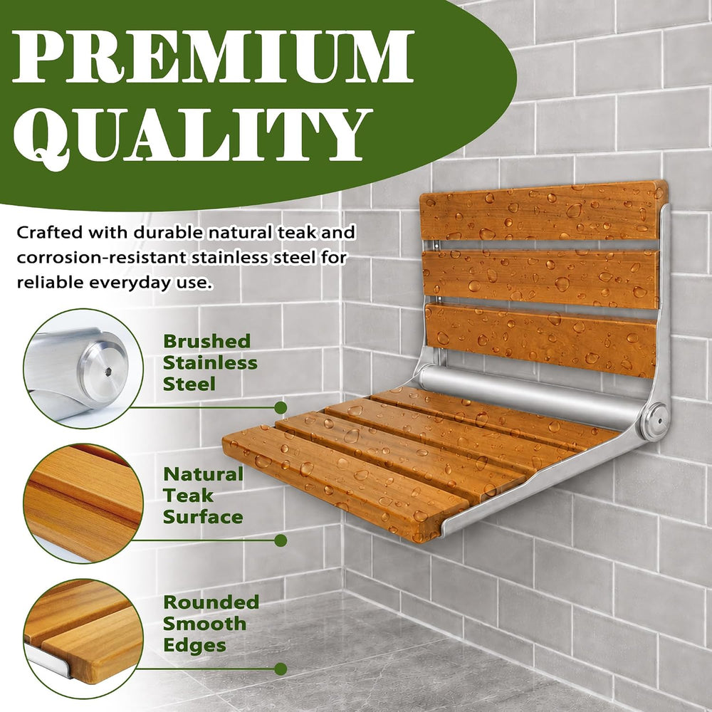 Folding Shower Seat Teak, Folding Shower Seat Wall Mounted, Foldable Shower C...