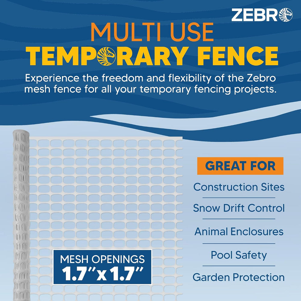 ZEBRO 4' x 100' White Plastic Garden Fence Roll – Standard Duty Safet...