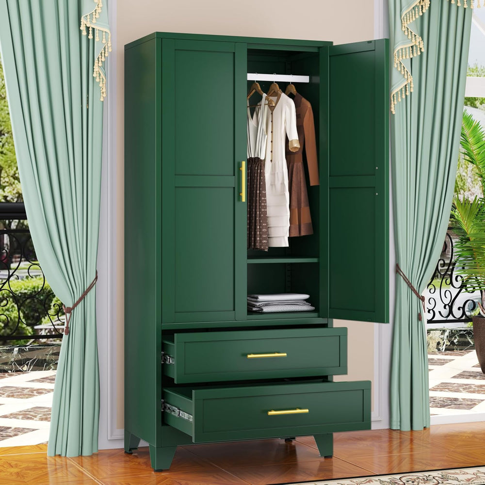 GAIOUS 71" Wardrobe Cabinet with 2 Doors, 1 Adjustable Shelf and 2 Drawers