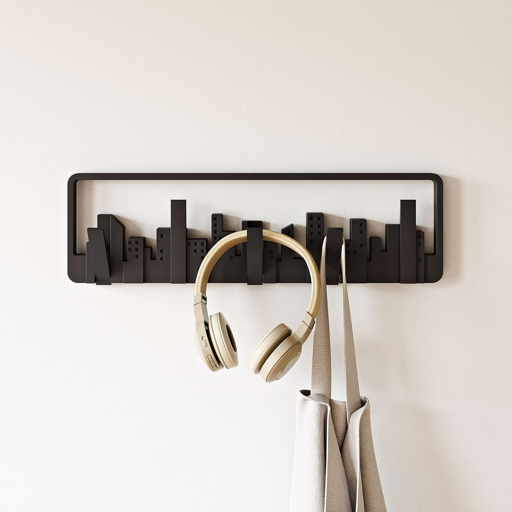 Umbra Skyline Coat Rack, Wall Mounted, 5 Retractable Hooks, Black