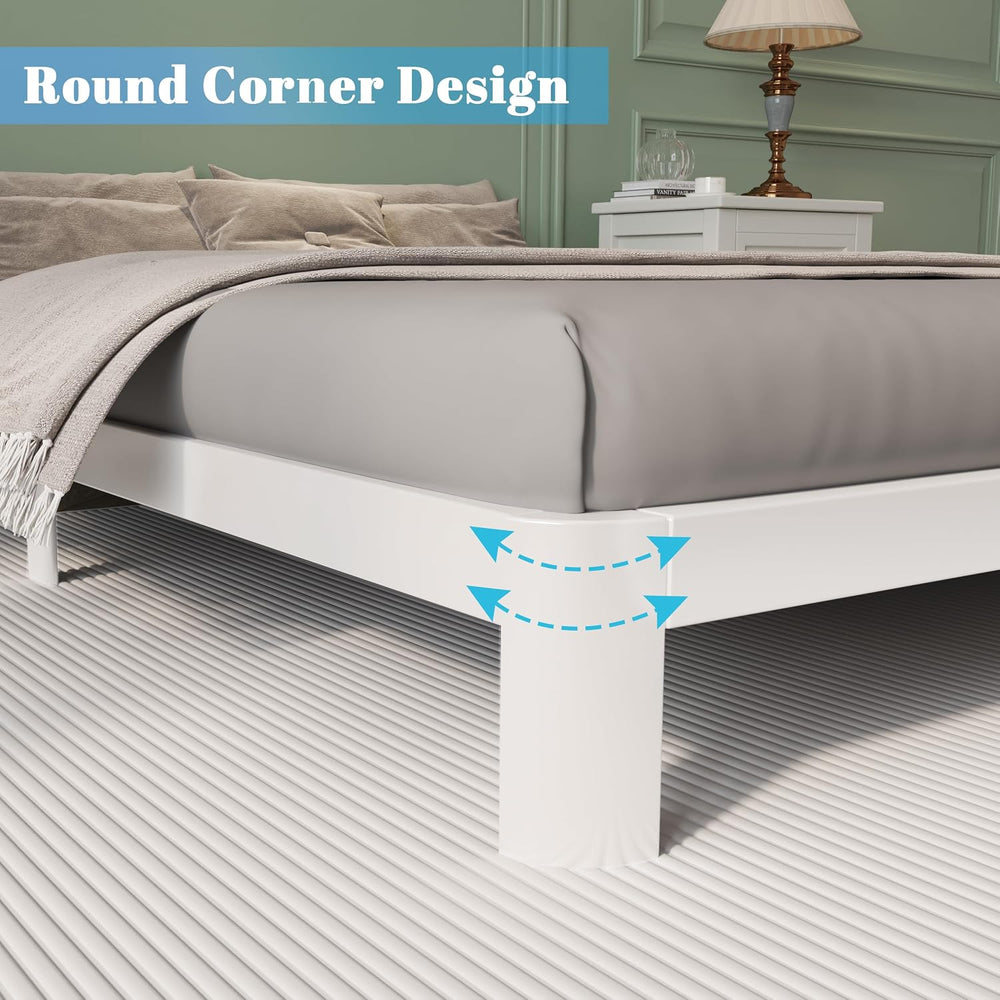 6 Inch Twin Bed Frame with Metal Gasket, White Single Bed Base