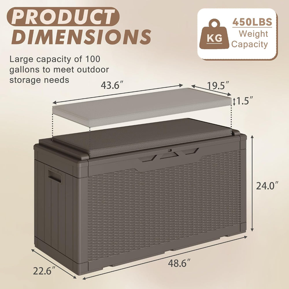Devoko 100 Gallon Deck Box Waterproof Outdoor Storage Box with Cushion