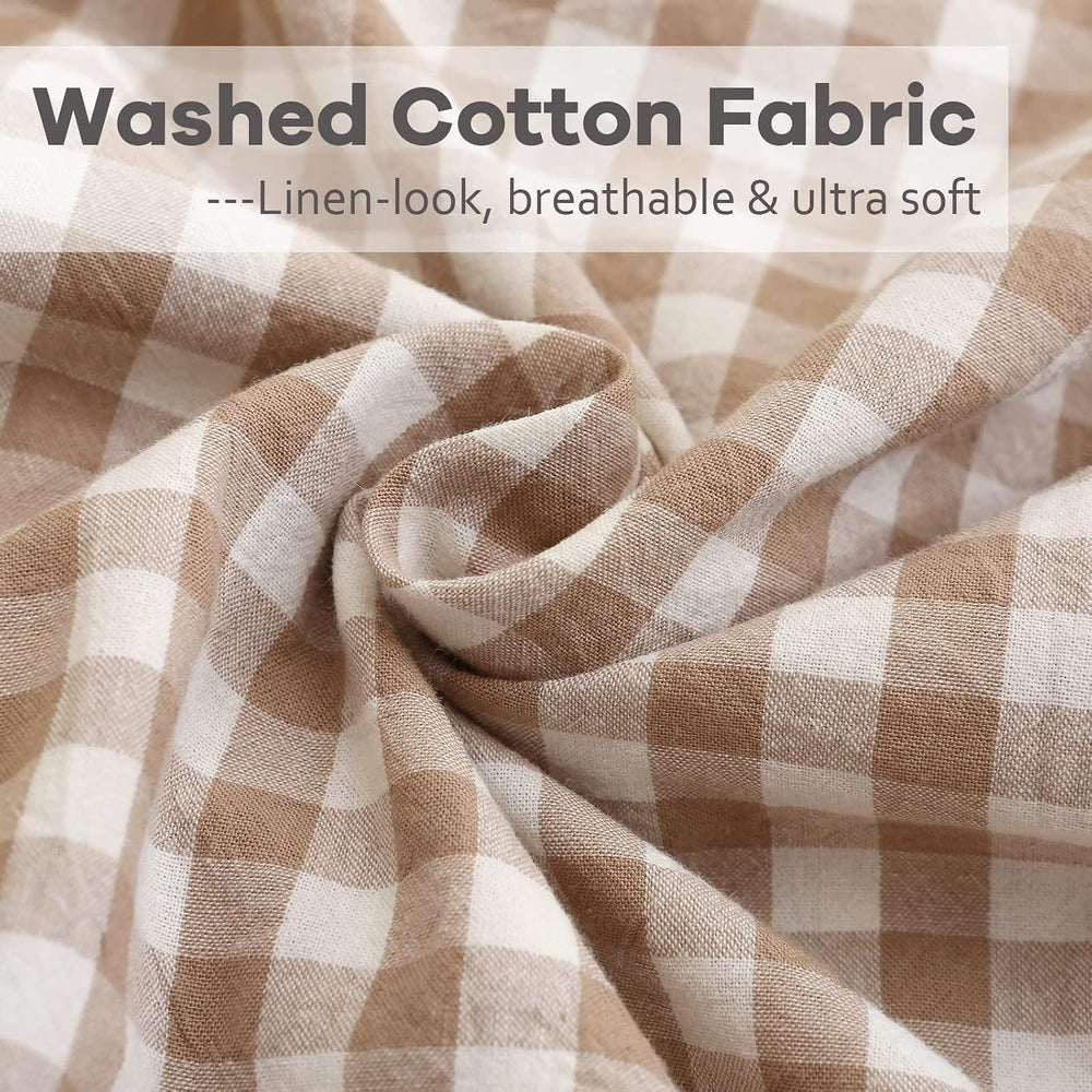 2 Pack Taupe White Gingham Ruffle Euro Pillow Shams 26''x26''