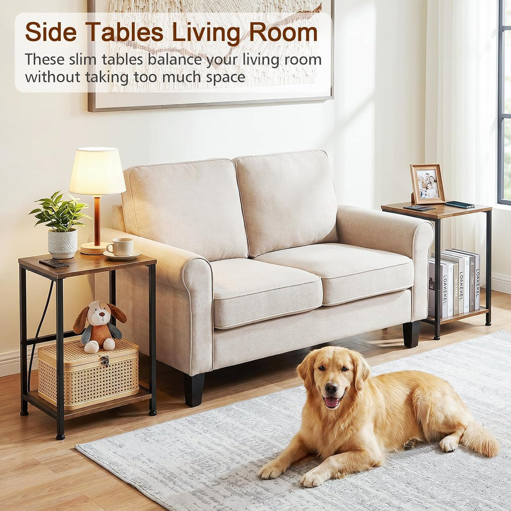 LOAKEKEL Small End Tables Set of 2, Side Table with Charging Station