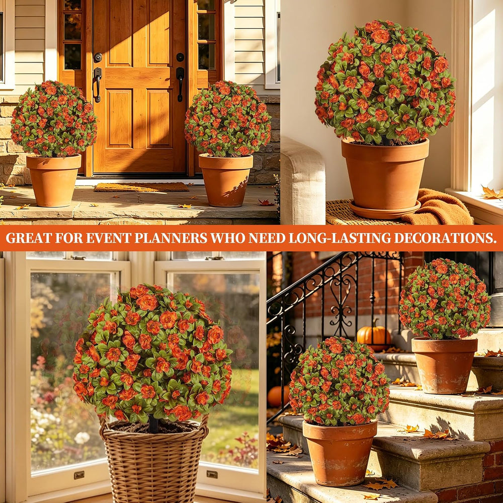 Grooy 2 Pack Artificial Fall Azlea Flower Topiary Balls for Outdoor