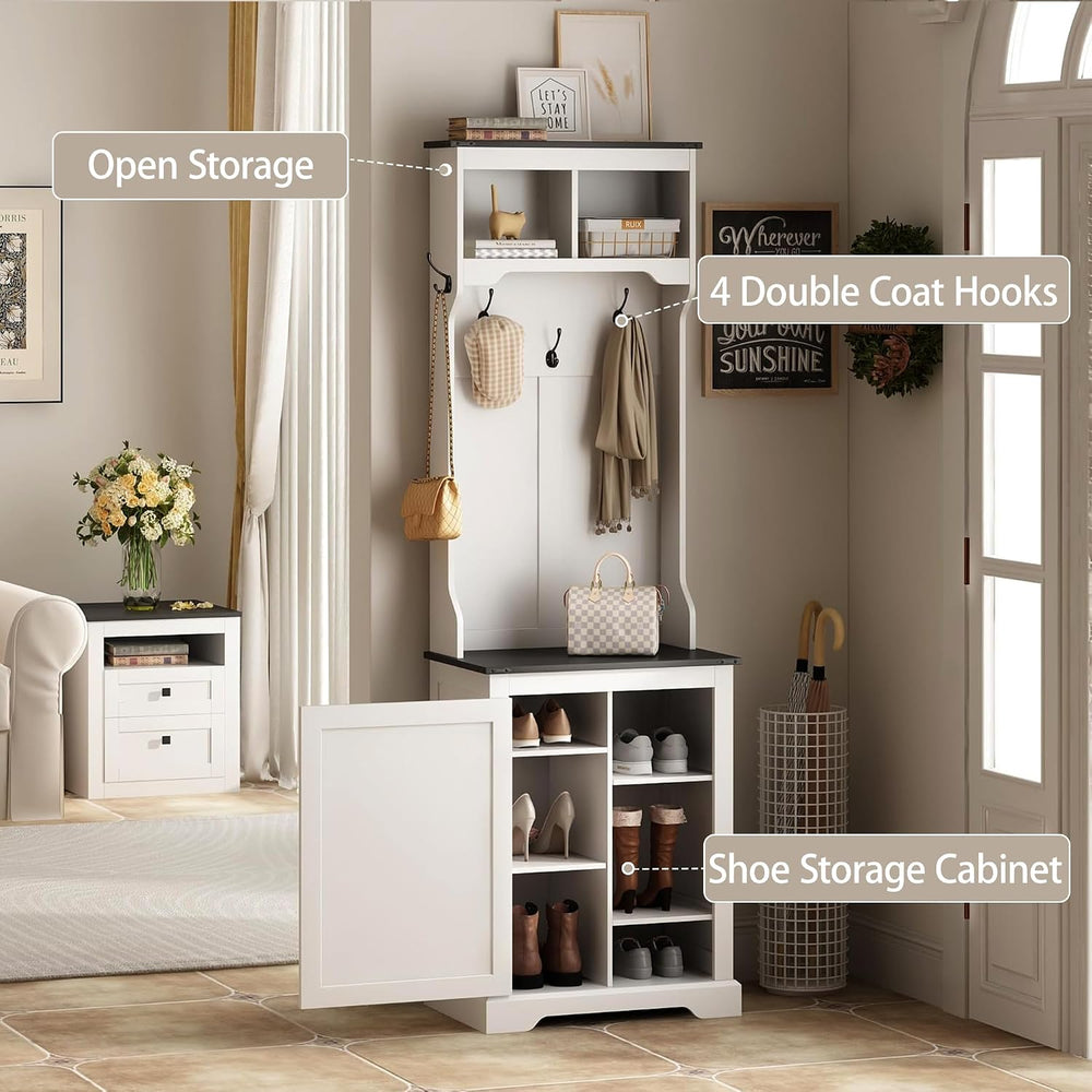 Maupvit Farmhouse Narrow Coat Rack with Shoe Storage, 6 Shoe Cubbies & 4 ...