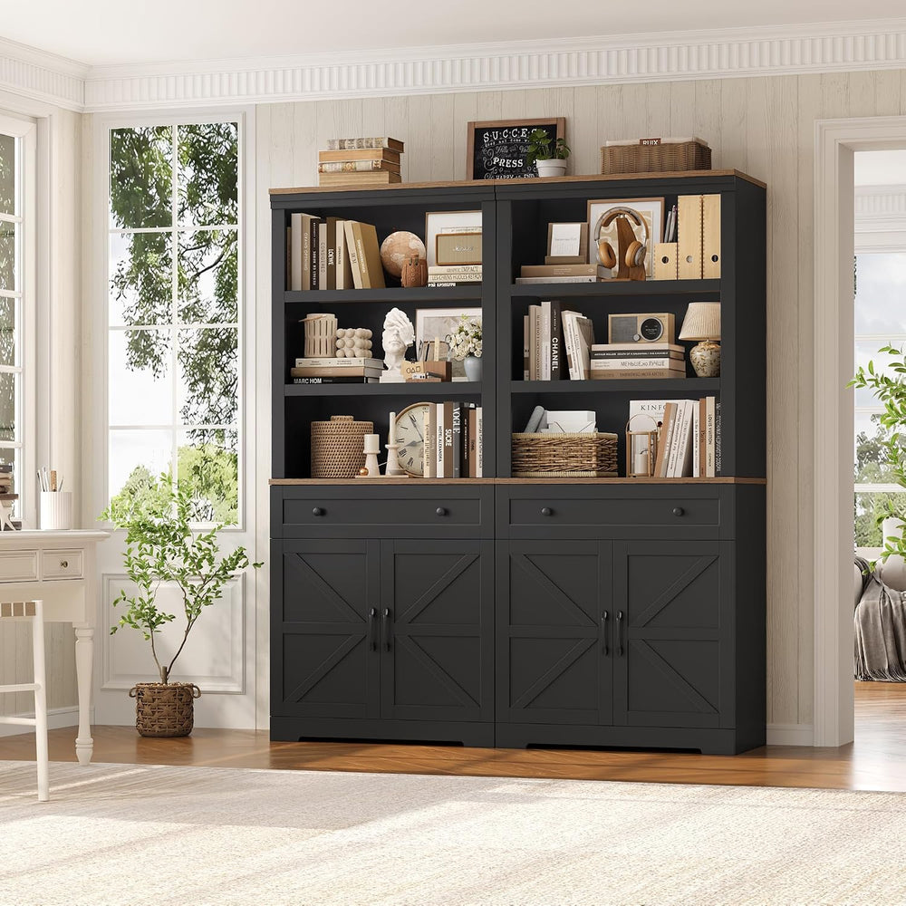 HOSTACK 72"H Bookshelf with Storage, Tall Bookcase with Deep Cabinet, Black
