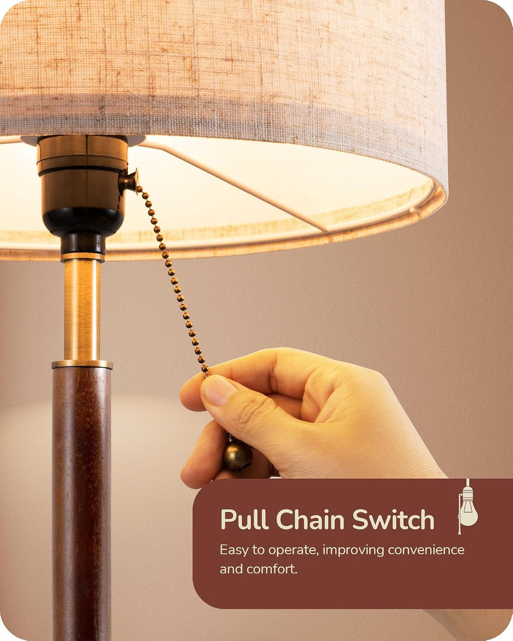 EDISHINE Mid Century Table Lamp, Bedside Lamp with Pull Chain Switch, E26