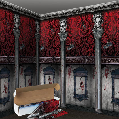100Ft Halloween Haunted Mansion Backdrop Roll Decorations, Gothic Mansion Room Scene Setter Roll with Cutter Box, Photography Backdrop Wallpapers for Halloween Haunted House Party Decoration