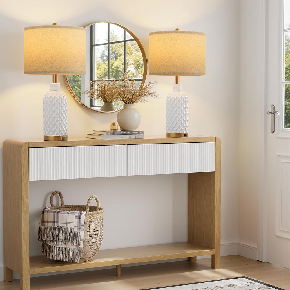 SIBRILLE 25" Ceramic Table Lamps Set of 2, White, USB-C/USB-A & AC O...