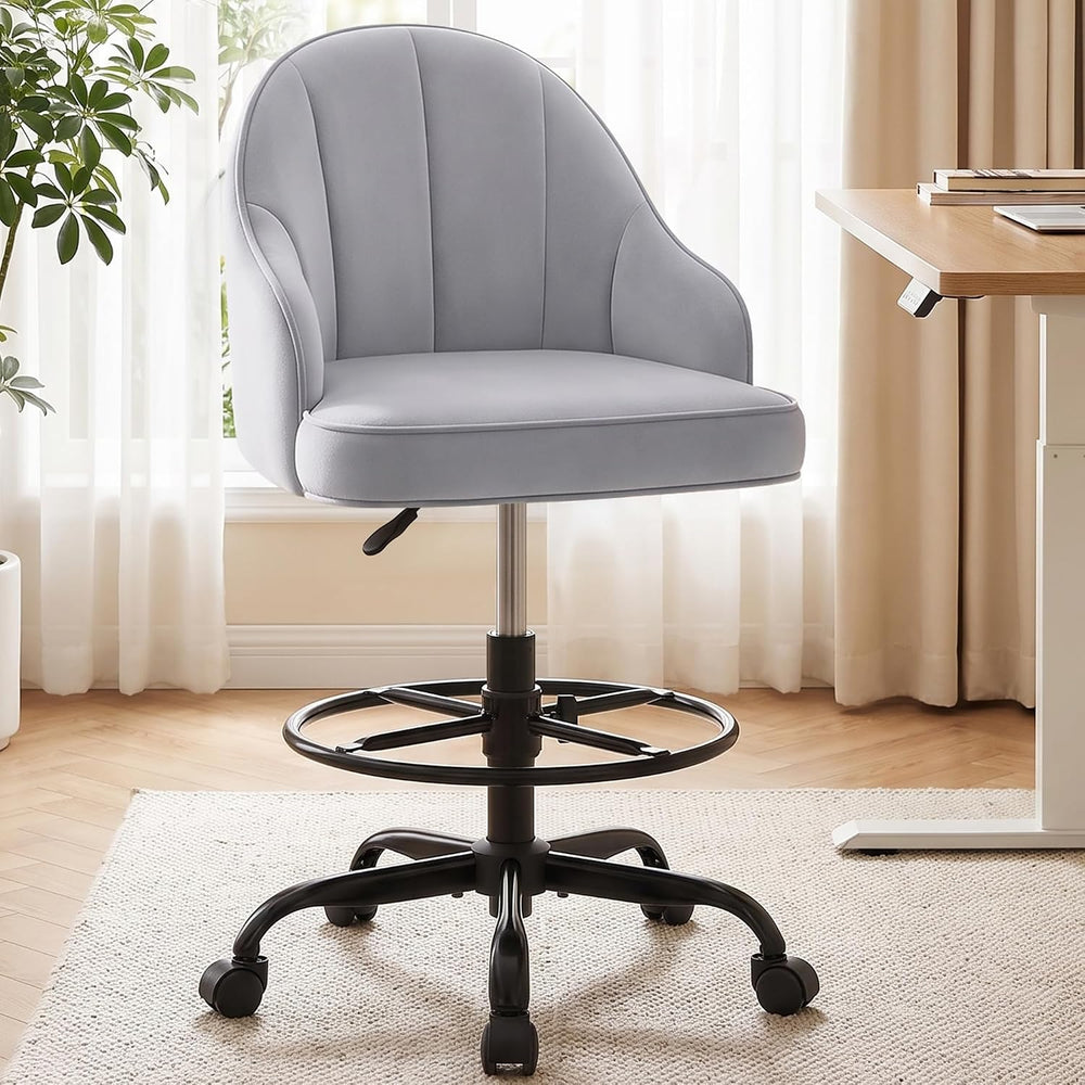 Drafting Tall Office Chair for Standing Desk, Velvet & Back Support