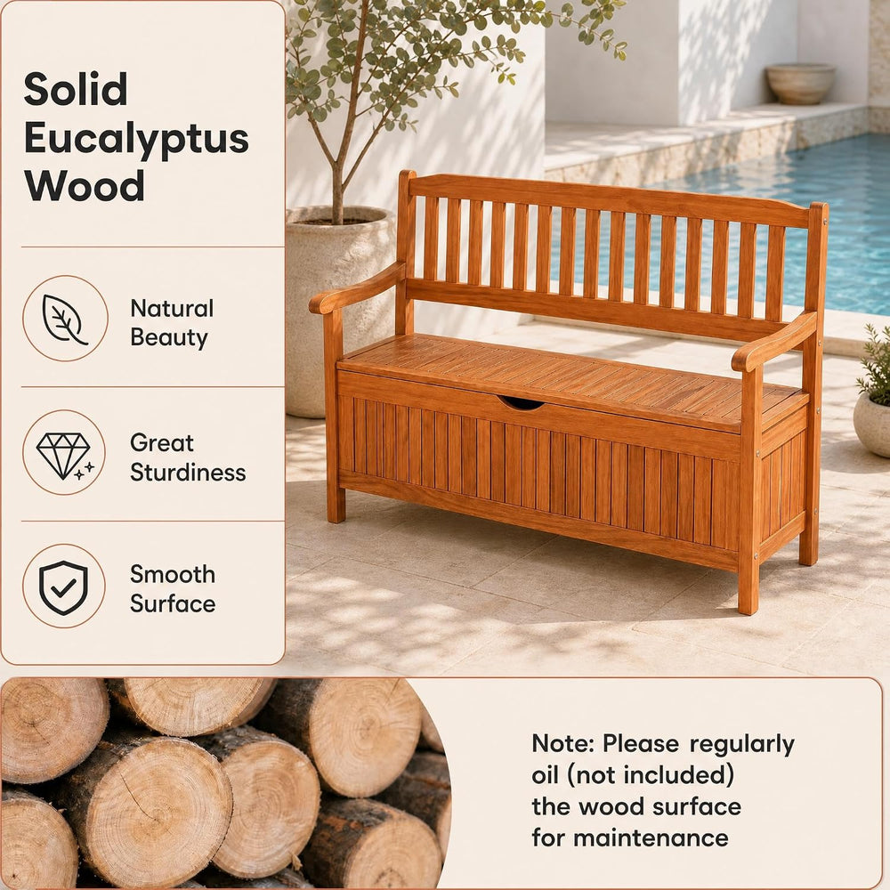 Tangkula Outdoor Wood Storage Bench Deck Box, Entryway Porch Storage Bench wi...