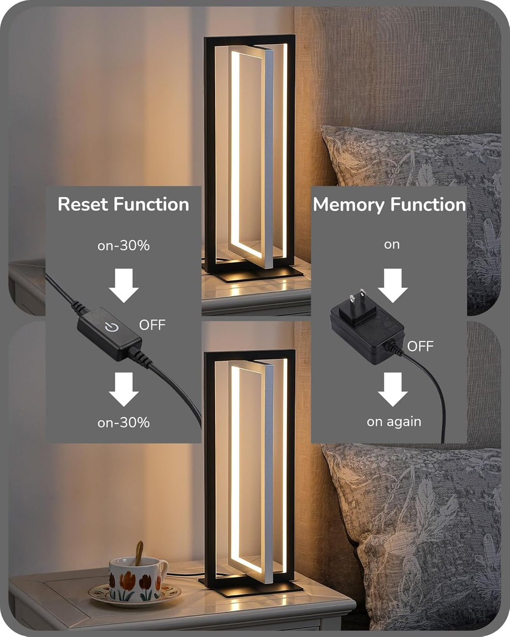 EDISHINE Modern LED Table Lamps, 750LM Dimmable Nightstand Lamp, Silver
