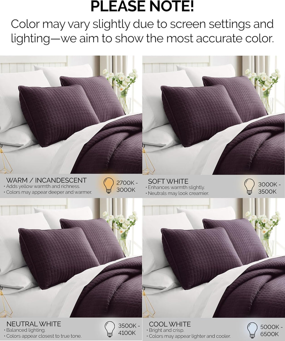 King Size Quilt Bedding Set with 2 Quilted Pillow Shams, Purple Quilts