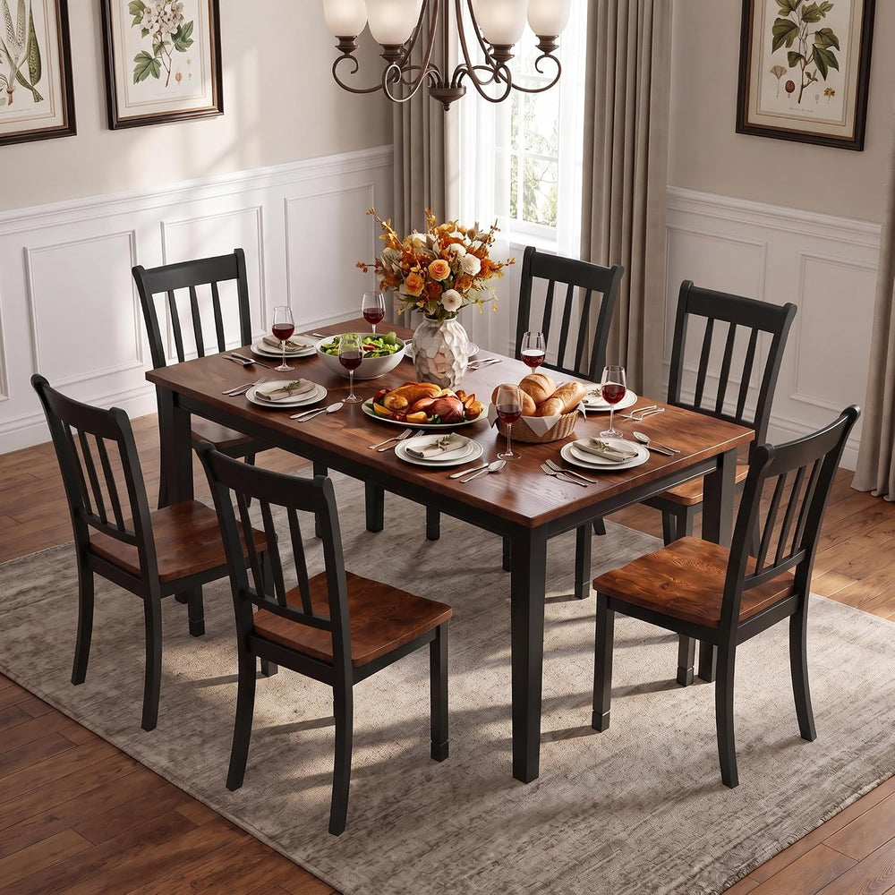 POWERSTONE Dining Chairs Set of 6, Rubberwood Kitchen Chairs, Black