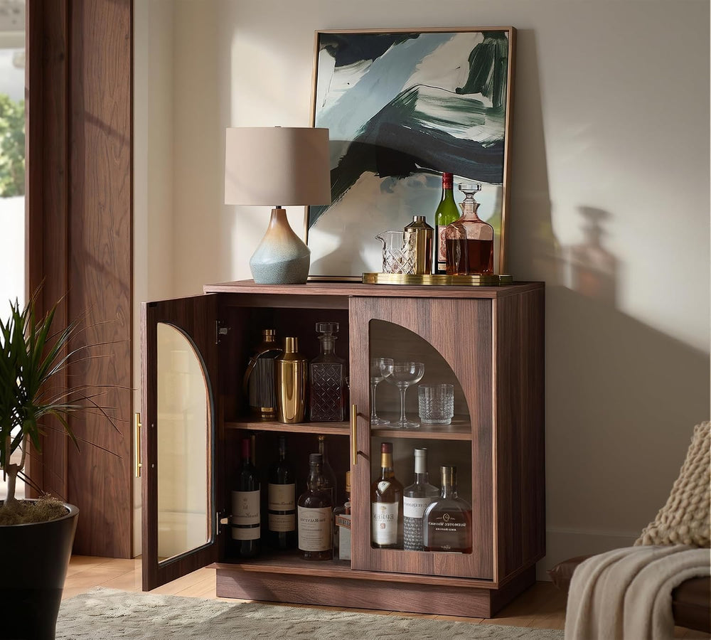 FORTUNETEC 31.5" Sideboard Buffet Cabinet with Arched Glass Doors