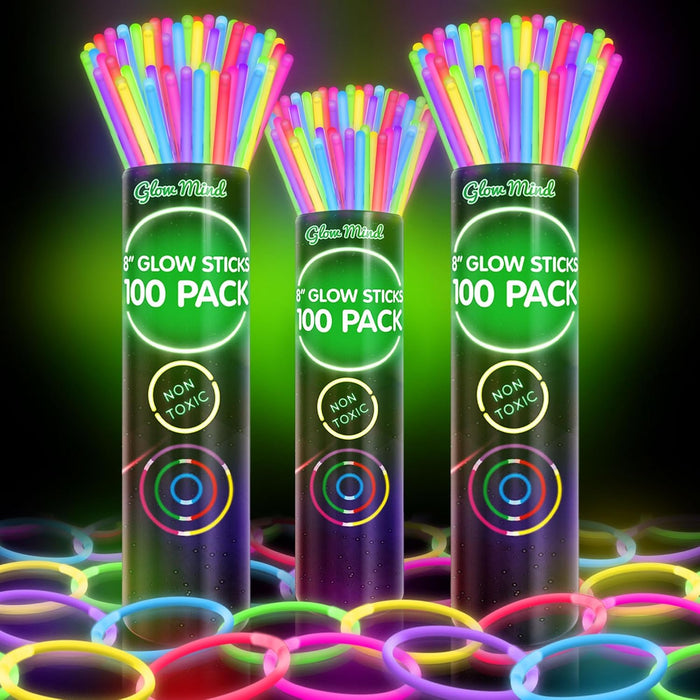 300 Glow Sticks Bulk Party Pack, 8" Halloween Glow Bracelets and Necklaces