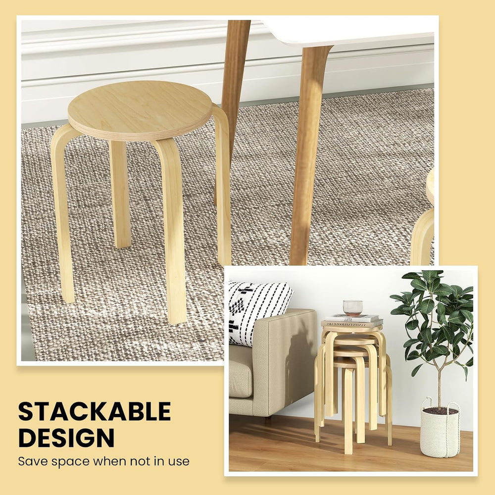 GIANTEX Wood Stackable Stools Set of 4, 18" Round Backless Classroom Stools
