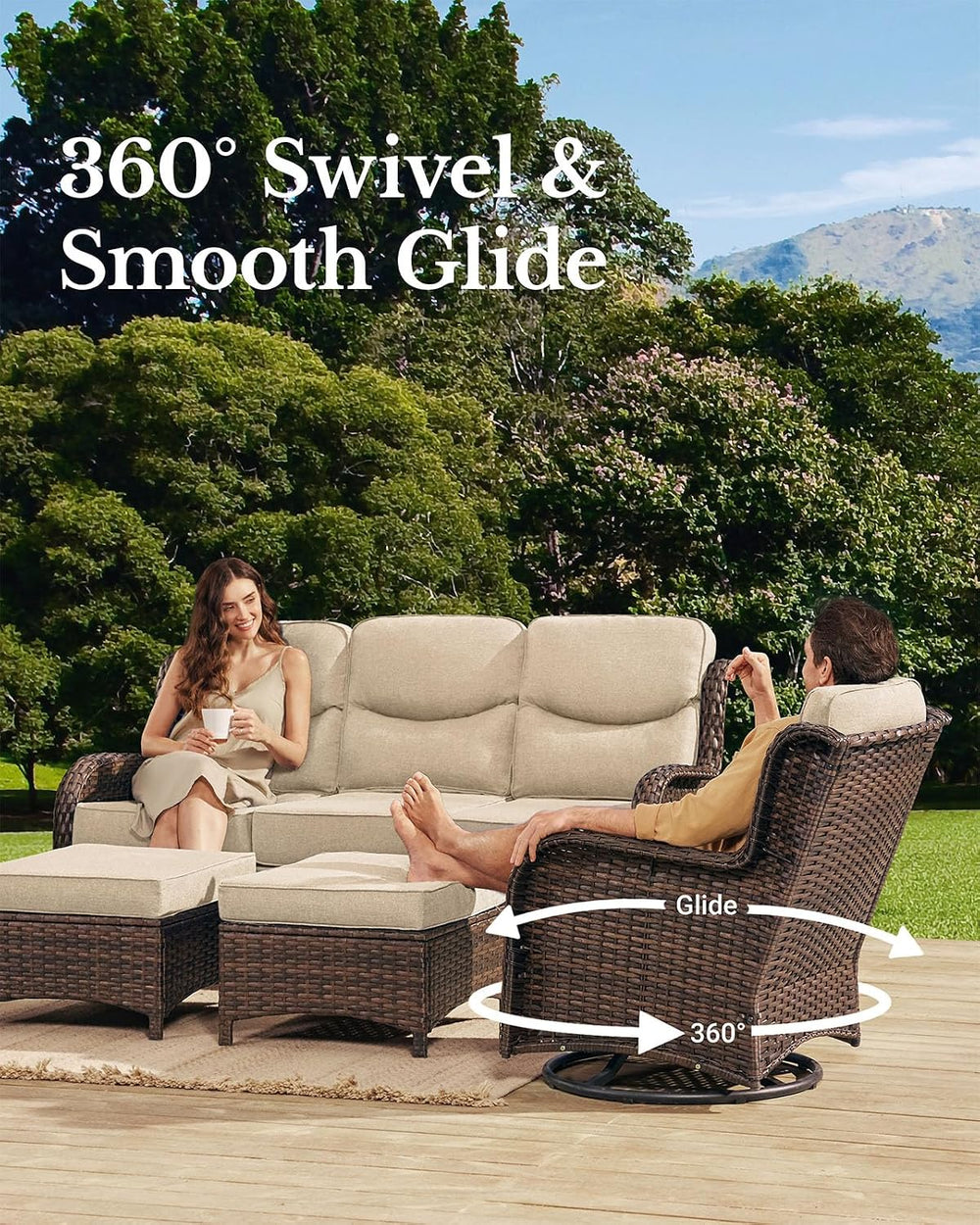 HILLGA Luxury Outdoor Patio Furniture Set with 6-Inch Thick Cushions
