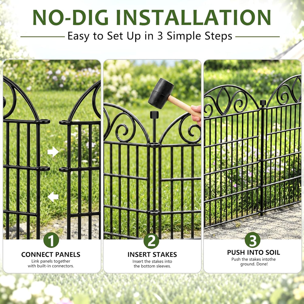 No Dig Garden Fence, Outdoor Dog Fence for Yard, 48 in, 5 Panels