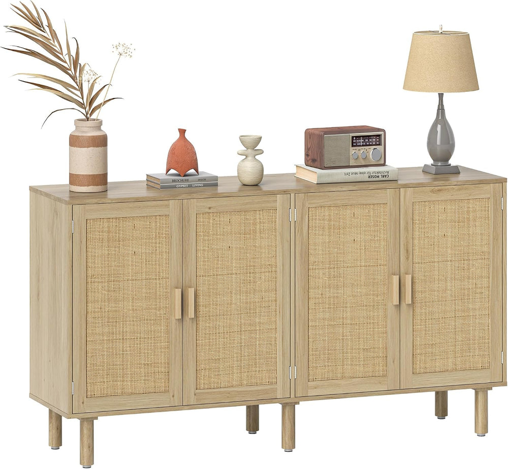 HOMCOM Sideboard Buffet Cabinet 62" Buffet Table 4 Doors Shelves Natural