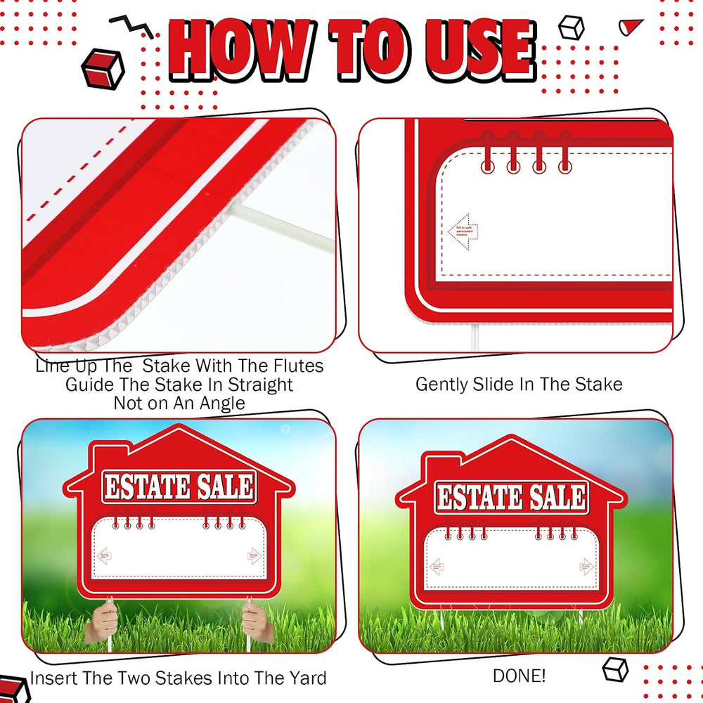 12 Pack Estate Sale Signs with Stakes 16'' x 12'' High Visibi...